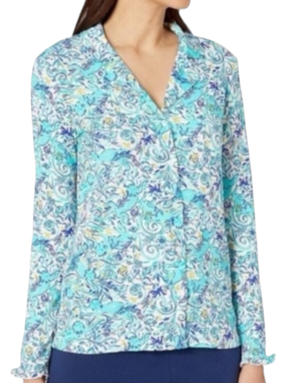 LILLY PULITZER Ruffle PJ Button Up Top in Melon Fig Tint Monkey Sea Size Small